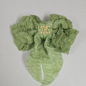 Green Hair Bow with Gold Logo